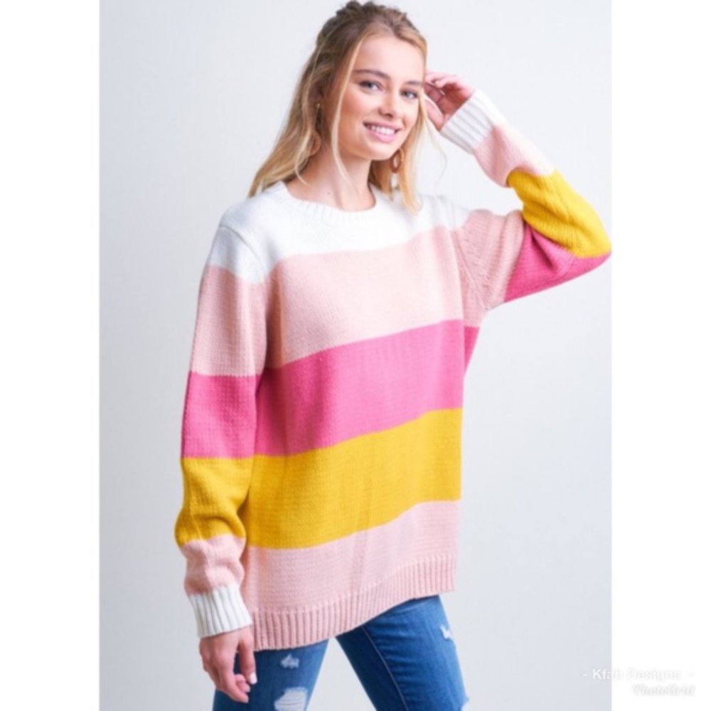 Color Block Multi Stripe Relaxed Sweater! - Picture 3 of 4